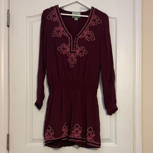 Anthropologie Free People Embroidered Burgundy Dress S